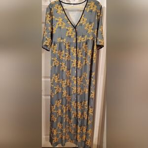 Floral Maxi Dress in Gray and Yellow